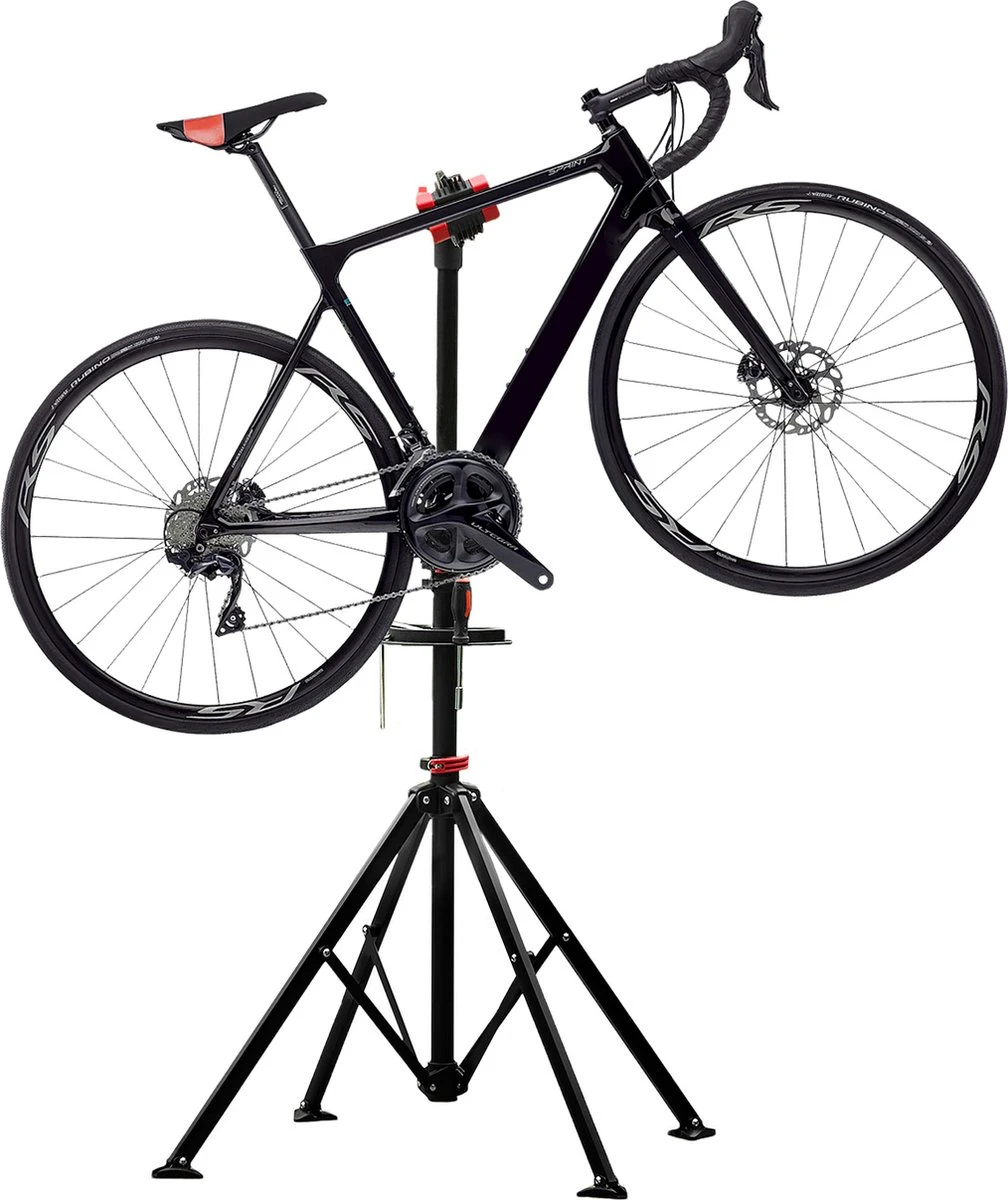 ACAZA Fiets Bevestigingsstandaard Met Snelsluiting, Gereedschapshouder En Stuurhouder, Lichte En Draagbare Reparatie Standaard Voor Fietsen, Zwart Statief 1 ACAZA Fiets Bevestigingsstandaard Met Snelsluiting, Gereedschapshouder En Stuurhouder, Lichte En Draagbare Reparatie Standaard Voor Fietsen, Zwart Statief