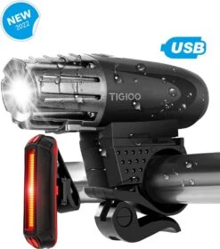 TIGIOO Fietslamp - Fietslampjes Set Koplamp - Fietslamp Voorlicht & Achterlicht USB Oplaadbaar