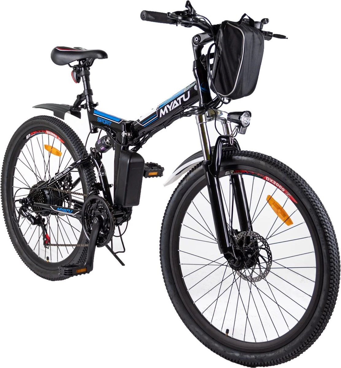 Myatu E-Bike 26-inch E-bike Voor Vrouwen En Mannen, Mountainbike Elektrische Fiets Met 36V 10.4AH Accu En Shimano 21 Versnellingen, 21 Versnellingen, Derailleur, 250 W-Zwart En Blauw 8 Myatu E-Bike 26-inch E-bike Voor Vrouwen En Mannen, Mountainbike Elektrische Fiets Met 36V 10.4AH Accu En Shimano 21 Versnellingen, 21 Versnellingen, Derailleur, 250 W-Zwart En Blauw - Afbeelding 8