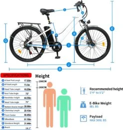 HITWAY 26 Inch E-bike, Elektrische Fiets Voor Heren En Dames, Pedelec Stadsfietsen, 250 W Motor, 36 V/11,2 Ah E-bike, Shimano 7 Versnellingen, 35-90 Km| Wit / Blauw -Fietsen Kortingswinkel 1135x1200 1