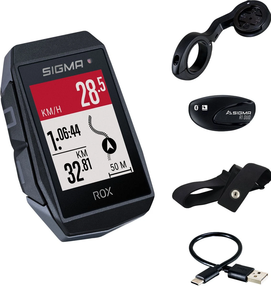 Sigma Sport ROX 11.1 EVO GPS Fietscomputer - HR Set - Zwart 1 Sigma Sport ROX 11.1 EVO GPS Fietscomputer - HR Set - Zwart
