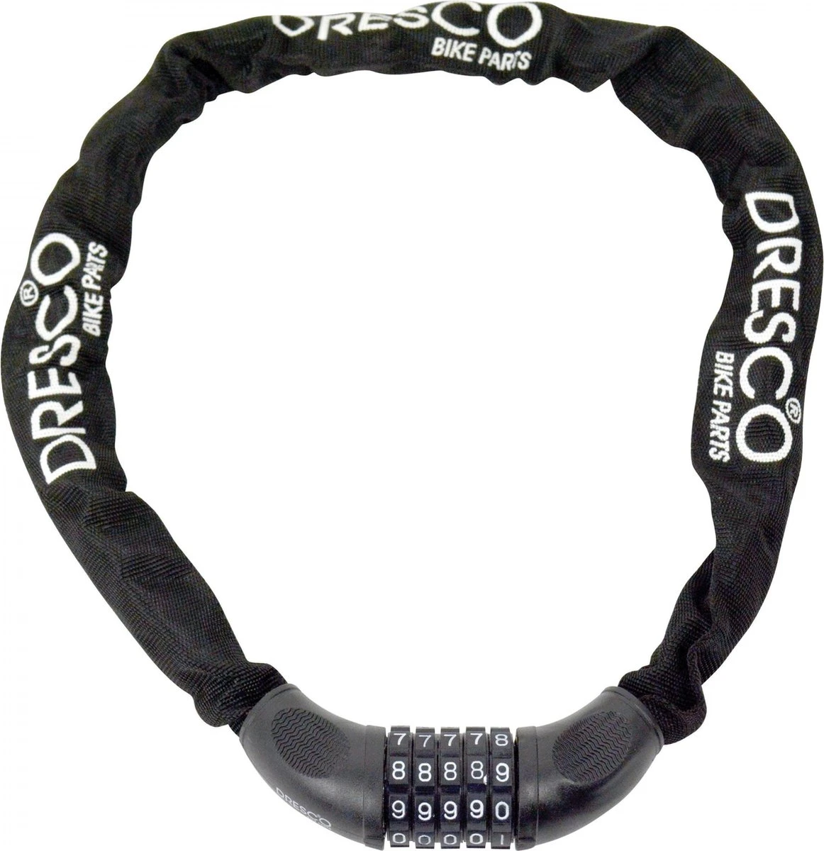 Dresco - Kettingcijferslot - 90cm - Rond 6mm - Zwart 1 Dresco - Kettingcijferslot - 90cm - Rond 6mm - Zwart