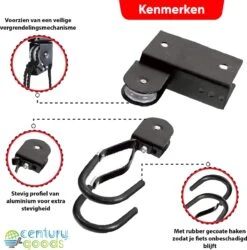 Century Goods Fietslift - Fietstakel - Fiets Ophangsysteem - Met Valbeveiliging | 60 Kg Draagkracht -Fietsen Kortingswinkel 1185x1200
