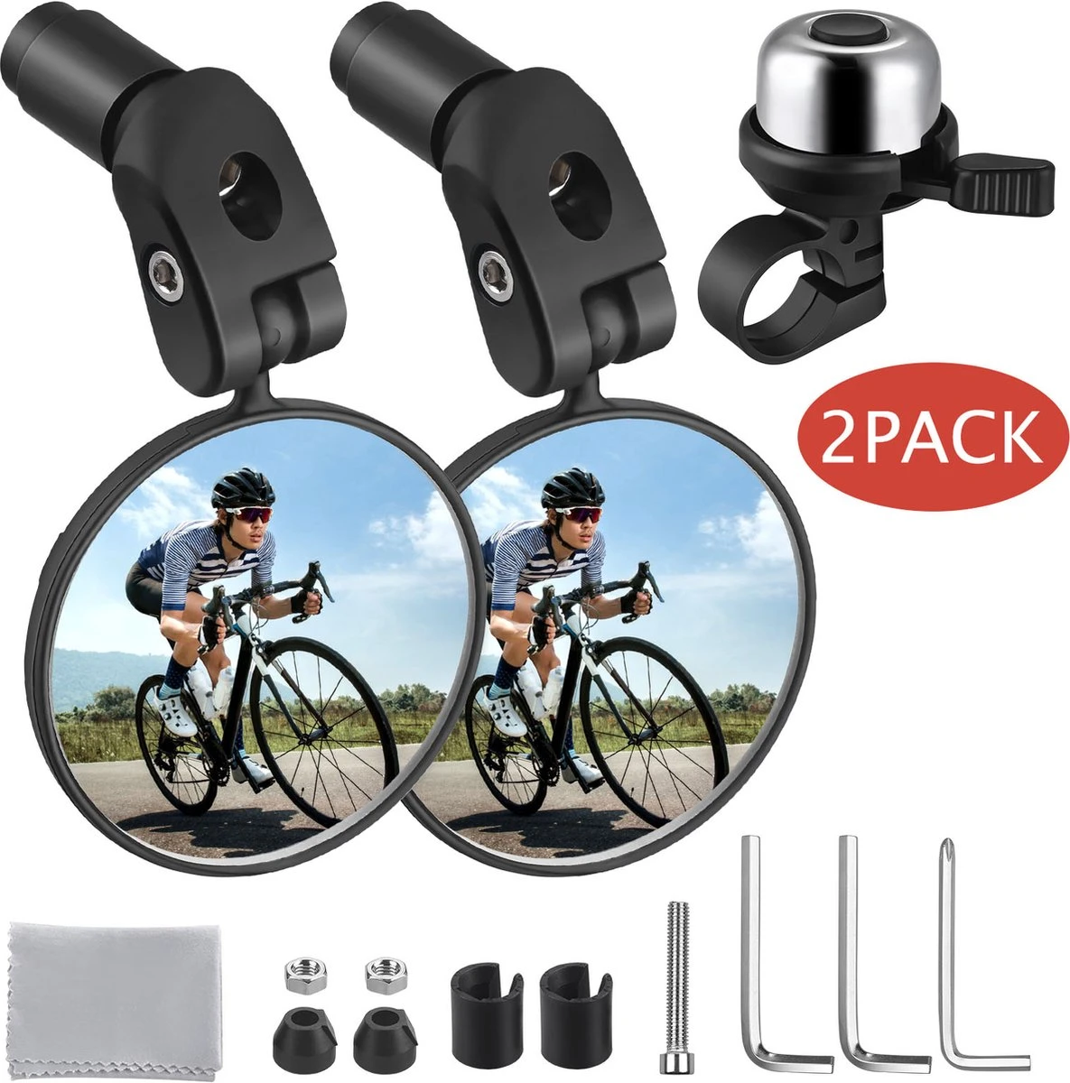 Zacro 2 Pack Fietsspiegel Ebike- Fietsbel- Veiligheidsspiegel- 360° Verstelbare En Draaibare Fietsspiegel– Universeel- Zwart 1 Zacro 2 Pack Fietsspiegel Ebike- Fietsbel- Veiligheidsspiegel- 360° Verstelbare En Draaibare Fietsspiegel– Universeel- Zwart
