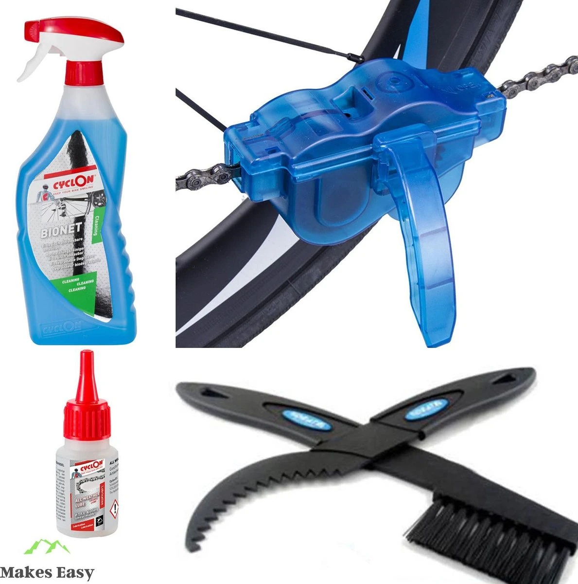Makes Easy Kettingreiniger Cyclon Ontvetter BioNet En Lube Totaal Pakket Race MTB 1 Makes Easy Kettingreiniger Cyclon Ontvetter BioNet En Lube Totaal Pakket Race MTB