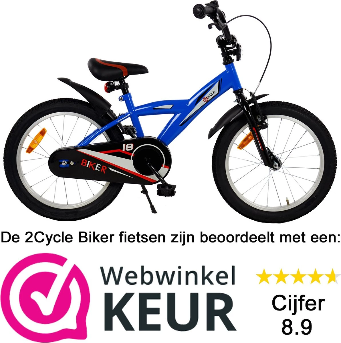 2Cycle Biker Kinderfiets - 18 Inch - Blauw - Jongensfiets 2 2Cycle Biker Kinderfiets - 18 Inch - Blauw - Jongensfiets - Afbeelding 2