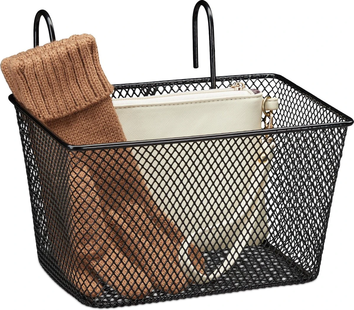 Relaxdays Fietsmand Stuur - Fietsmandje Met Haken - Fiets Mand Voorop - Klein - Metaal - Zwart 1 Relaxdays Fietsmand Stuur - Fietsmandje Met Haken - Fiets Mand Voorop - Klein - Metaal - Zwart