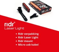 RIDR Achterlicht Fiets - USB Oplaadbaar LED - Fietsverlichting Met Laser - Waterdicht -Fietsen Kortingswinkel 1200x1061
