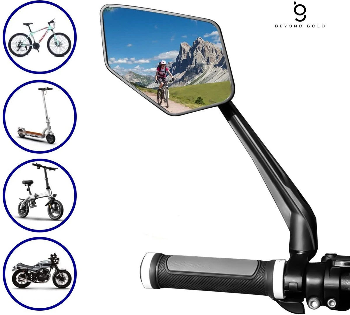 Beyond Gold - Fietsspiegel - Links - Reflectie Strip - E Step - Elektrische Fiets - Mountain Bike - Incl Grote Kijkhoek - Achteruitkijkspiegel - 360º Verstelbaar - Multifunctioneel - Incl Inbussleutel - Fiets Spiegel 7 Beyond Gold - Fietsspiegel - Links - Reflectie Strip - E Step - Elektrische Fiets - Mountain Bike - Incl Grote Kijkhoek - Achteruitkijkspiegel - 360º Verstelbaar - Multifunctioneel - Incl Inbussleutel - Fiets Spiegel - Afbeelding 7