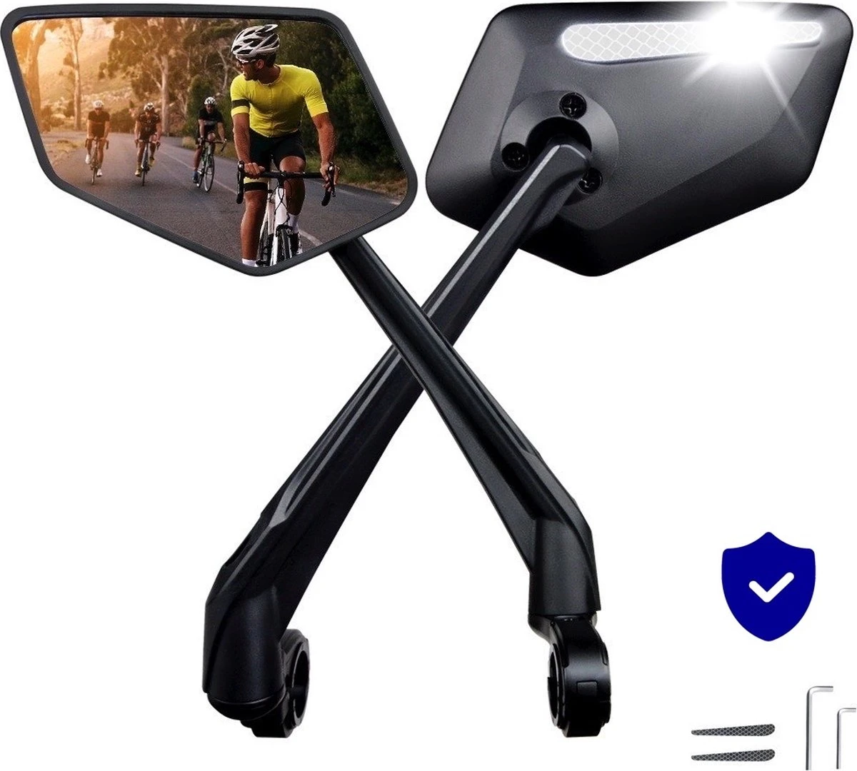 Beyond Gold - Fietsspiegel - Links - Reflectie Strip - E Step - Elektrische Fiets - Mountain Bike - Incl Grote Kijkhoek - Achteruitkijkspiegel - 360º Verstelbaar - Multifunctioneel - Incl Inbussleutel - Fiets Spiegel 1 Beyond Gold - Fietsspiegel - Links - Reflectie Strip - E Step - Elektrische Fiets - Mountain Bike - Incl Grote Kijkhoek - Achteruitkijkspiegel - 360º Verstelbaar - Multifunctioneel - Incl Inbussleutel - Fiets Spiegel