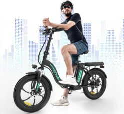 HITWAY E-Bike Elektrische Fiets 20 Inch Fat Tire E-Bicycle Vouwfiets, 250 W, 11,2 Ah Accu, Max. Bereik Tot 35-90 Km, Offroad-mountainbike Met Shimano 7-versnellingen, City EBike Met Slot,Groen Zwart