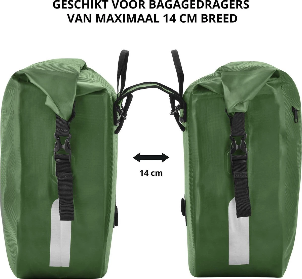 Dutch Mountains Dubbele Fietstas 46 Ltr | 100% Waterdichte Fietstas | Rolltop Sluiting | Reflectoren | Groen 5 Dutch Mountains Dubbele Fietstas 46 Ltr | 100% Waterdichte Fietstas | Rolltop Sluiting | Reflectoren | Groen - Afbeelding 5