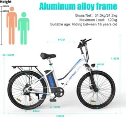 HITWAY Elektrische Fiets Voor Volwassenen | Ebikes Fietsen Stadsfiets | 250W 36V Motor | 7 VERSNELLINGSSYSTEE | 26 Inch - Wit -Fietsen Kortingswinkel 1200x1117 6