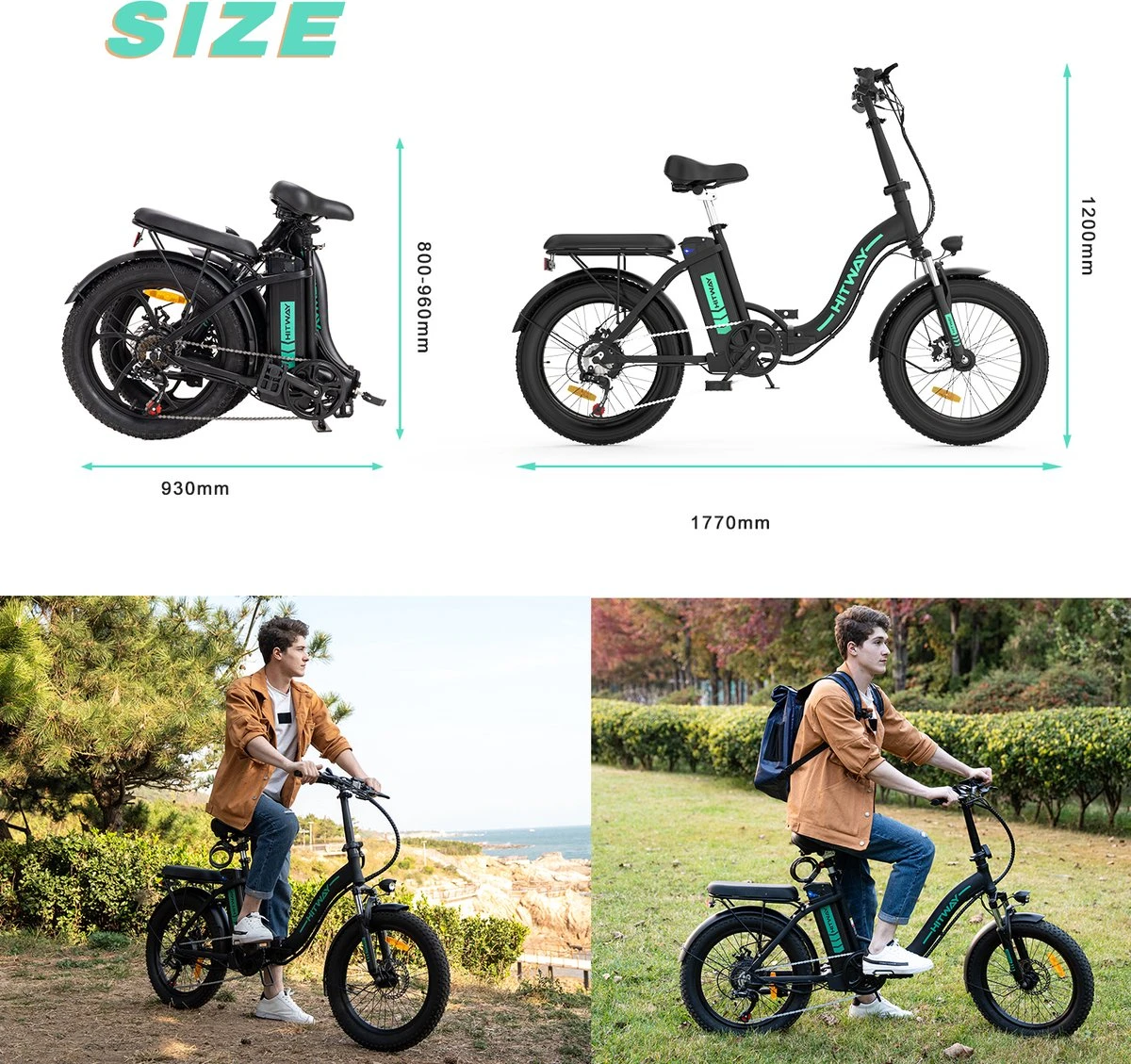 HITWAY Elektrische Fiets - E-Bike - 20 Inch Fatbike - 250 W- Shimano 7 Versnellingen 6 HITWAY Elektrische Fiets - E-Bike - 20 Inch Fatbike - 250 W- Shimano 7 Versnellingen - Afbeelding 6