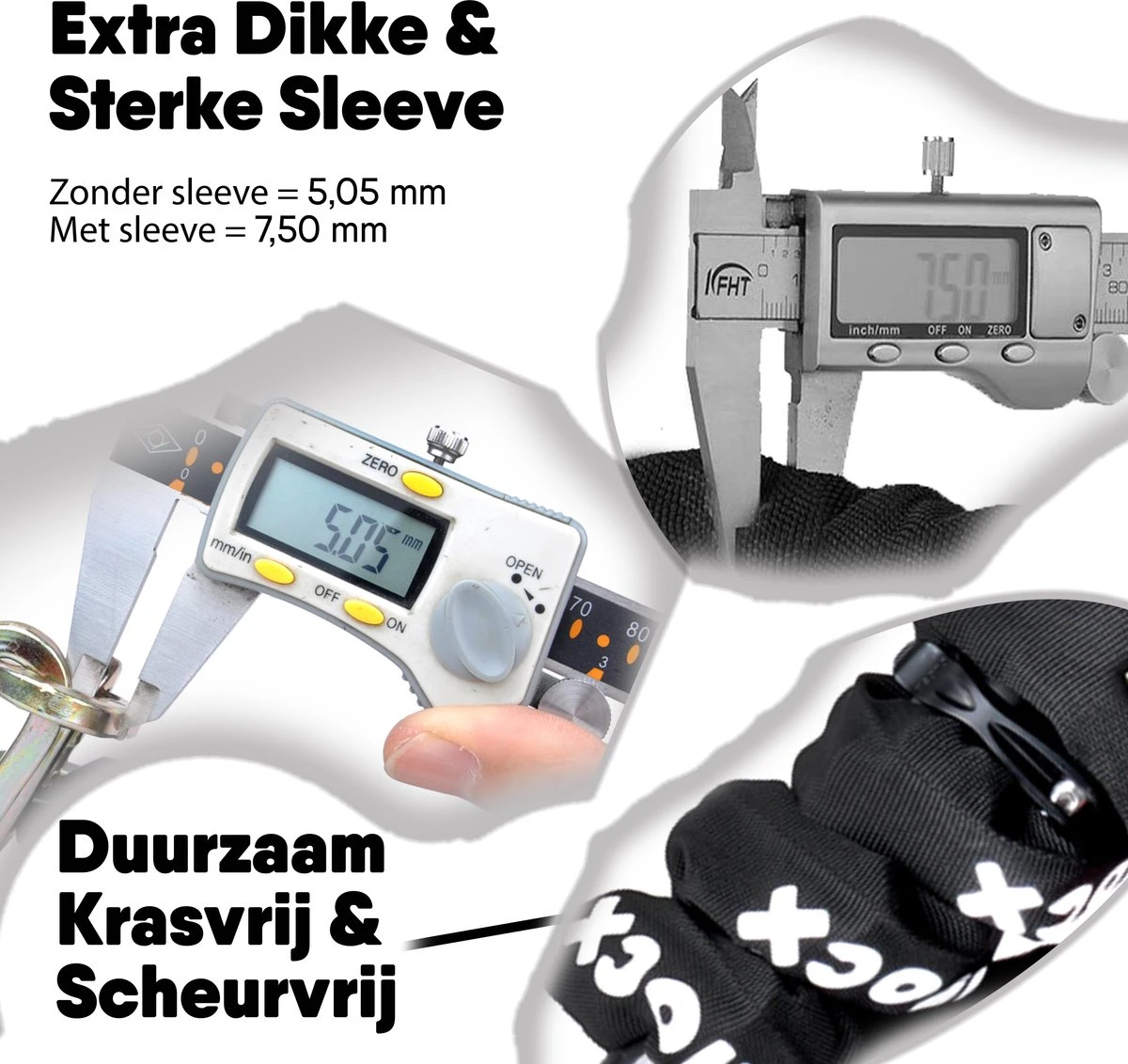 LLOCX Kettingslot Van 1 Meter + 2 Sleutels - 5mm Roestvrij Staal - 900gr. Aluminium - Krasvrij En Scheurvrij - Blauwe Sleeve - Sluiting Met Anti-Stofklep 2 LLOCX Kettingslot Van 1 Meter + 2 Sleutels - 5mm Roestvrij Staal - 900gr. Aluminium - Krasvrij En Scheurvrij - Blauwe Sleeve - Sluiting Met Anti-Stofklep - Afbeelding 2