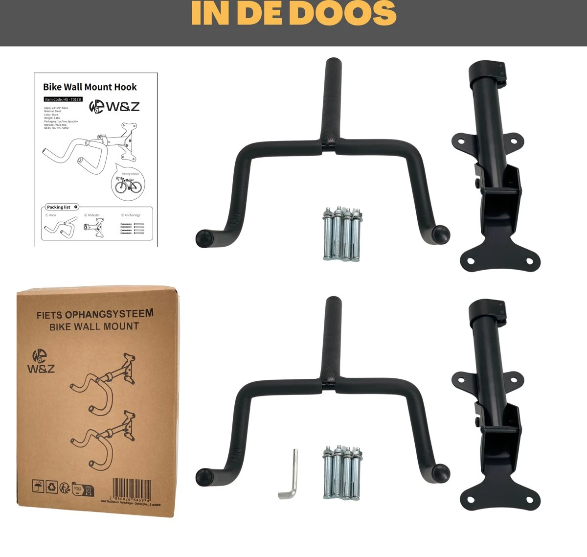 W&Z WallMount Fietsdrager - Ophangbeugel - Muurbeugel Fiets - Fietsbeugel - Opbergbeugel - Ophangsysteem - 2 Stuks 5 W&Z WallMount Fietsdrager - Ophangbeugel - Muurbeugel Fiets - Fietsbeugel - Opbergbeugel - Ophangsysteem - 2 Stuks - Afbeelding 5