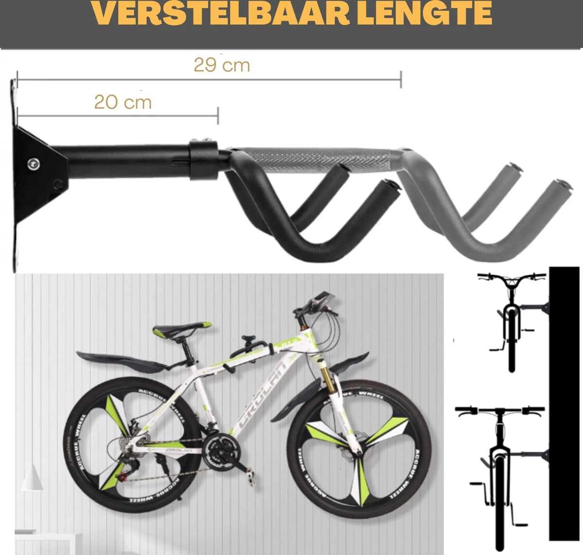 W&Z WallMount Fietsdrager - Ophangbeugel - Muurbeugel Fiets - Fietsbeugel - Opbergbeugel - Ophangsysteem - 2 Stuks 7 W&Z WallMount Fietsdrager - Ophangbeugel - Muurbeugel Fiets - Fietsbeugel - Opbergbeugel - Ophangsysteem - 2 Stuks - Afbeelding 7