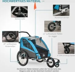 HOMCOM 3-in-1 Kinderaanhanger Jogger Fietskar Voor 2 Kinderen Aluminium 440-018 -Fietsen Kortingswinkel 1200x1161 3