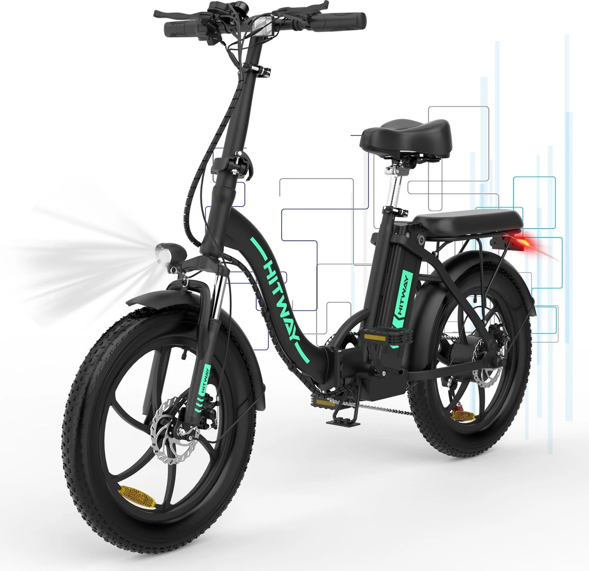 HITWAY Elektrische Fiets | 20" Opvouwbare Volwassen Vette Fiets | Batterij 36V/11,2Ah,Motor 250W, Max Bereik 35-90km | E Bike City
