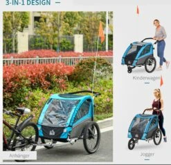 HOMCOM 3-in-1 Kinderaanhanger Jogger Fietskar Voor 2 Kinderen Aluminium 440-018 -Fietsen Kortingswinkel 1200x1163 9