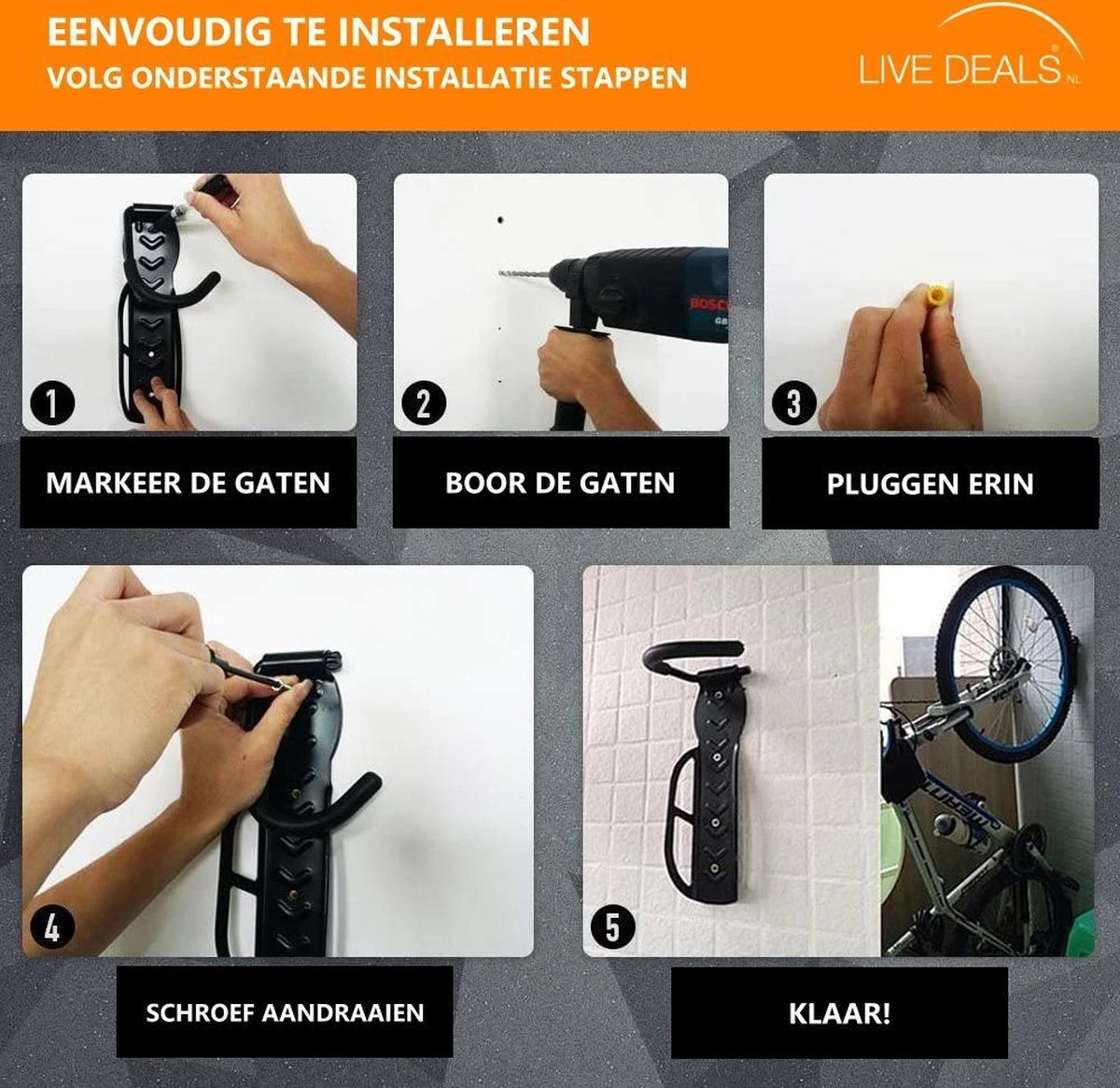 Merkloos Fiets Ophangsysteem 2x | Fietshaak | Muurbeugel | Ophangbeugel | Fietsbeugel | Fietsenrek 5 Merkloos Fiets Ophangsysteem 2x | Fietshaak | Muurbeugel | Ophangbeugel | Fietsbeugel | Fietsenrek - Afbeelding 5