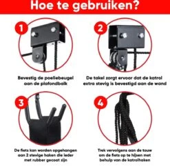 Century Goods Fietslift - Fietstakel - Fiets Ophangsysteem - Met Valbeveiliging | 60 Kg Draagkracht -Fietsen Kortingswinkel 1200x1178