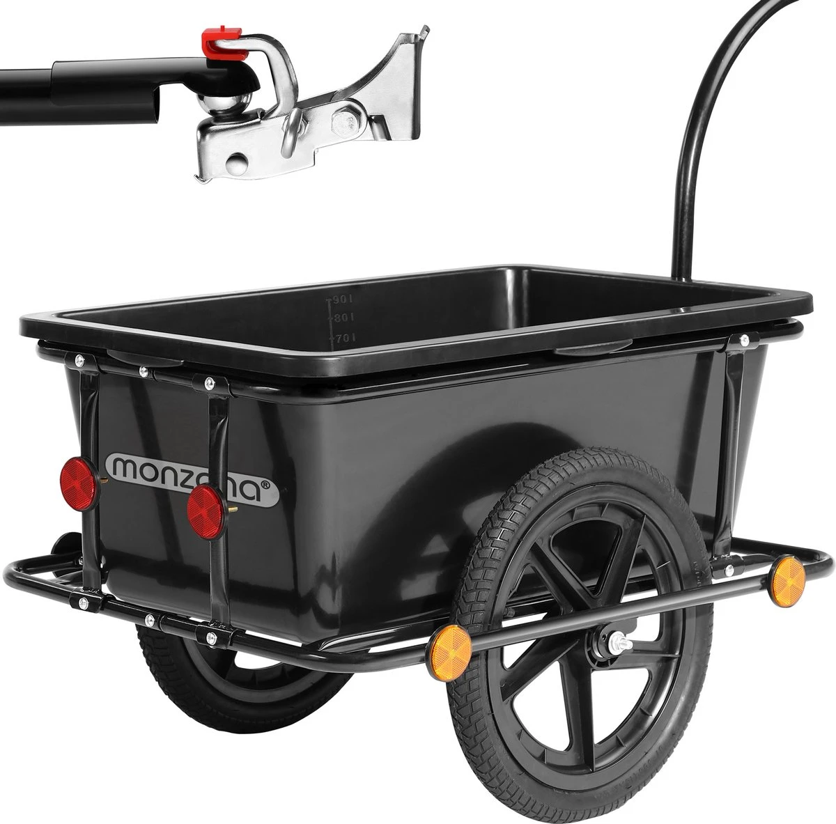 Monzana Fietskar Aanhanger - Met 90L Kunststof Kuip Koppeling – Zwart 7 Monzana Fietskar Aanhanger - Met 90L Kunststof Kuip Koppeling – Zwart - Afbeelding 7
