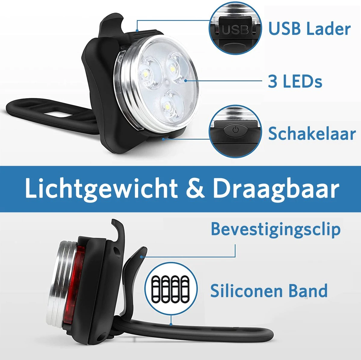 Fietsverlichting USB Oplaadbaar - Waterdicht Fietslamp - LED Fietslampjes - Voorlicht En Achterlicht - Voor Fiets 7 Fietsverlichting USB Oplaadbaar - Waterdicht Fietslamp - LED Fietslampjes - Voorlicht En Achterlicht - Voor Fiets - Afbeelding 7