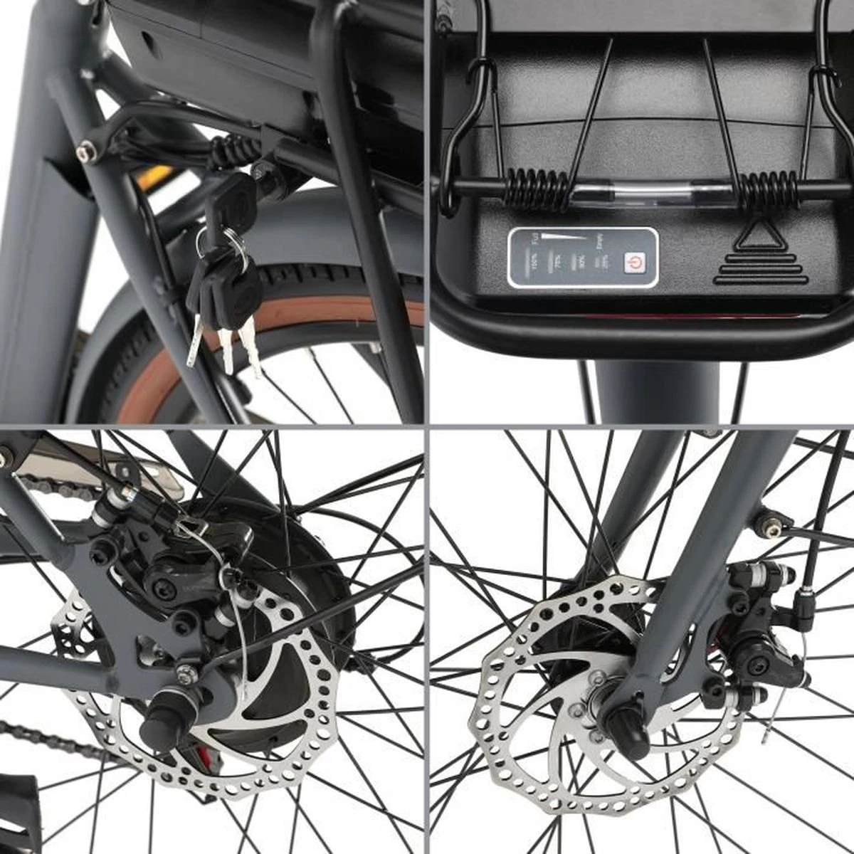 Elektrische Stadsfiets 26 '' (F264) - Stalen Frame - 6 Versnellingen Shimano - Schijfremmen - 10 Ah - Grijs 2 Elektrische Stadsfiets 26 '' (F264) - Stalen Frame - 6 Versnellingen Shimano - Schijfremmen - 10 Ah - Grijs - Afbeelding 2