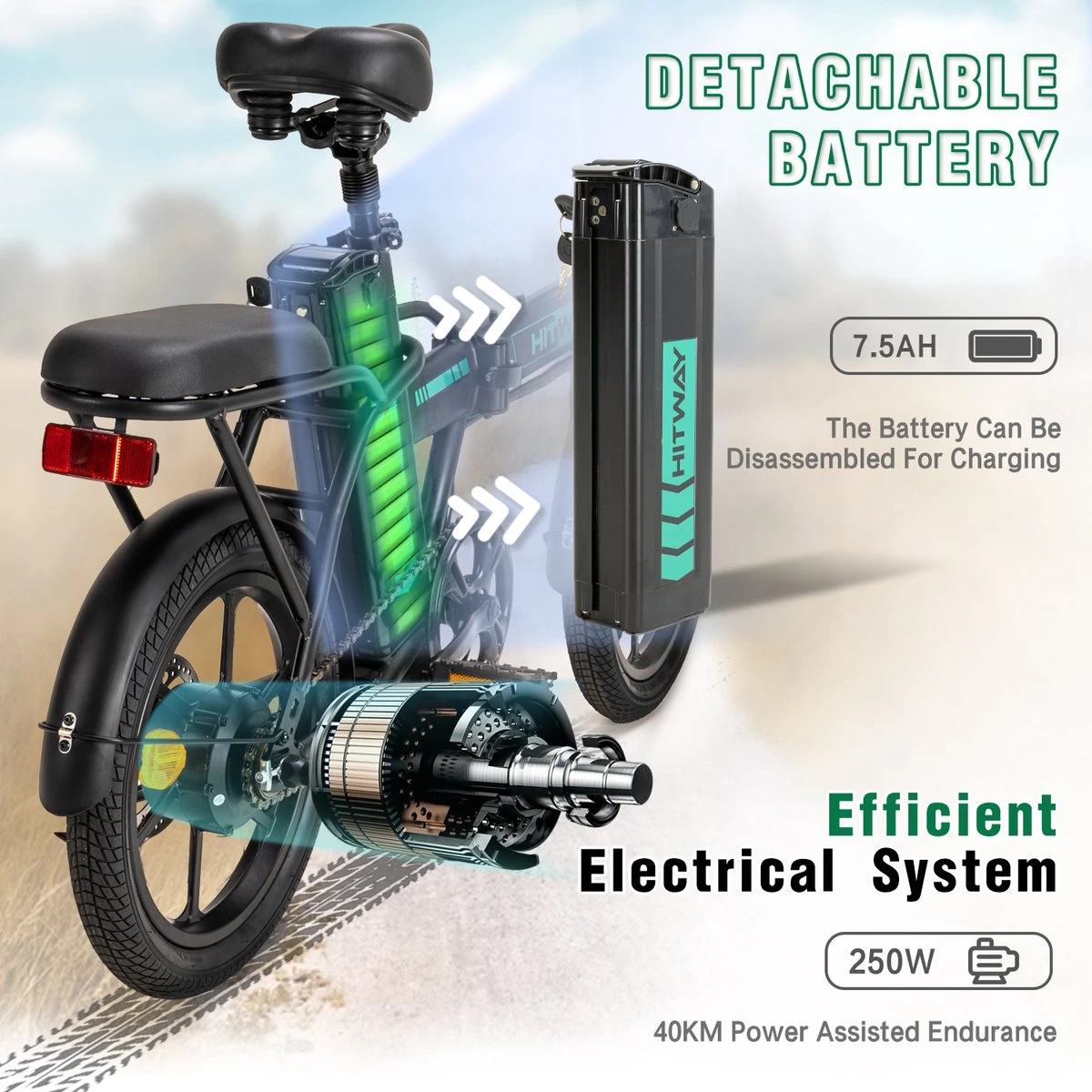 Hitway Elektrische Fiets | Opvouwbare E-bike | 16 Inch | 250W Motor | Zwart 2 Hitway Elektrische Fiets | Opvouwbare E-bike | 16 Inch | 250W Motor | Zwart - Afbeelding 2