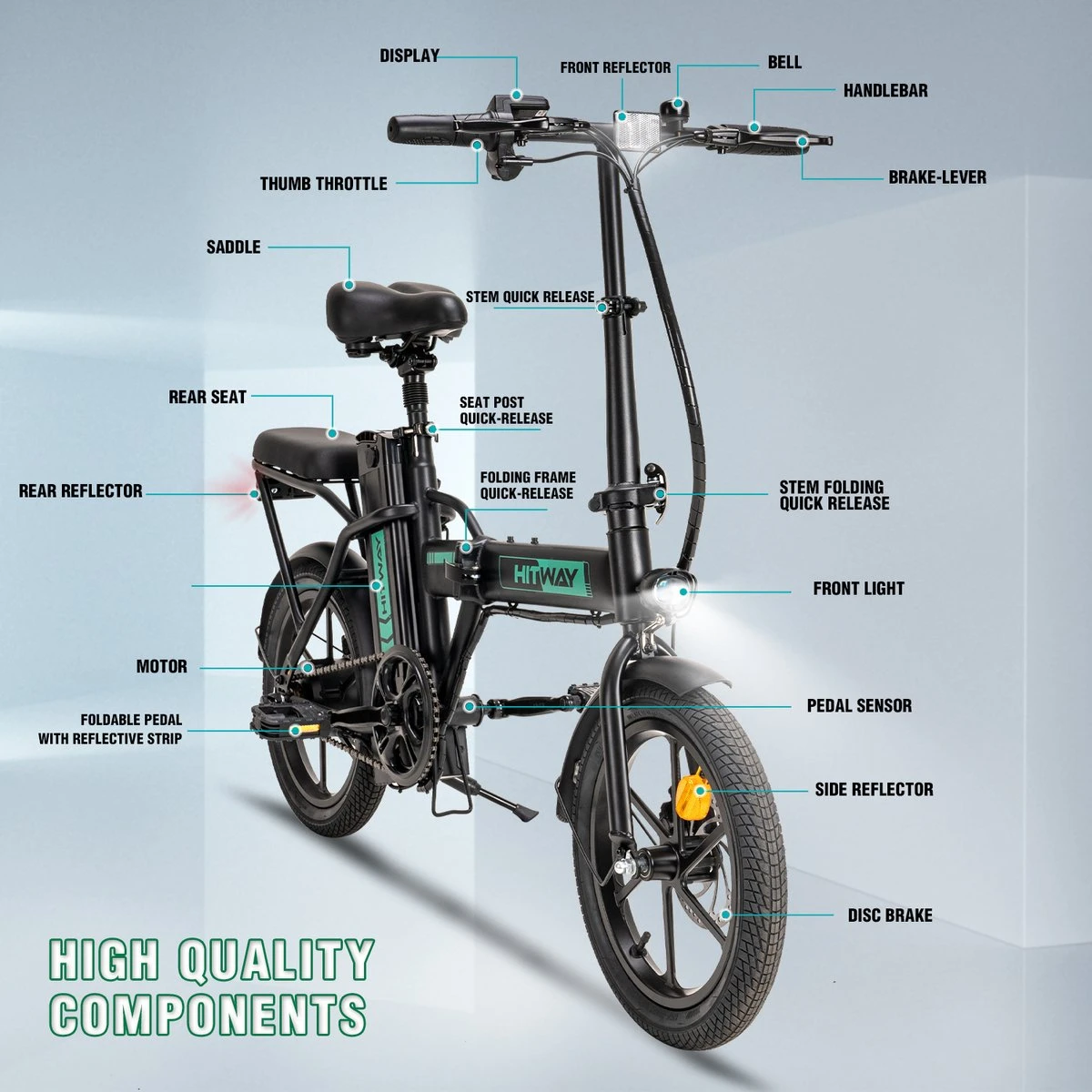 Hitway Elektrische Fiets | Opvouwbare E-bike | 16 Inch | 250W Motor | Zwart 5 Hitway Elektrische Fiets | Opvouwbare E-bike | 16 Inch | 250W Motor | Zwart - Afbeelding 5