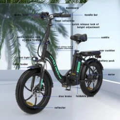 HITWAY E-Bike Elektrische Fiets 20 Inch Fat Tire E-Bicycle Vouwfiets, 250 W, 11,2 Ah Accu, Max. Bereik Tot 35-90 Km, Offroad-mountainbike Met Shimano 7-versnellingen, City EBike Met Slot,Groen Zwart -Fietsen Kortingswinkel 1200x1200 1052