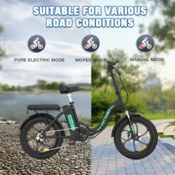 HITWAY E-Bike Elektrische Fiets 20 Inch Fat Tire E-Bicycle Vouwfiets, 250 W, 11,2 Ah Accu, Max. Bereik Tot 35-90 Km, Offroad-mountainbike Met Shimano 7-versnellingen, City EBike Met Slot,Groen Zwart -Fietsen Kortingswinkel 1200x1200 1054