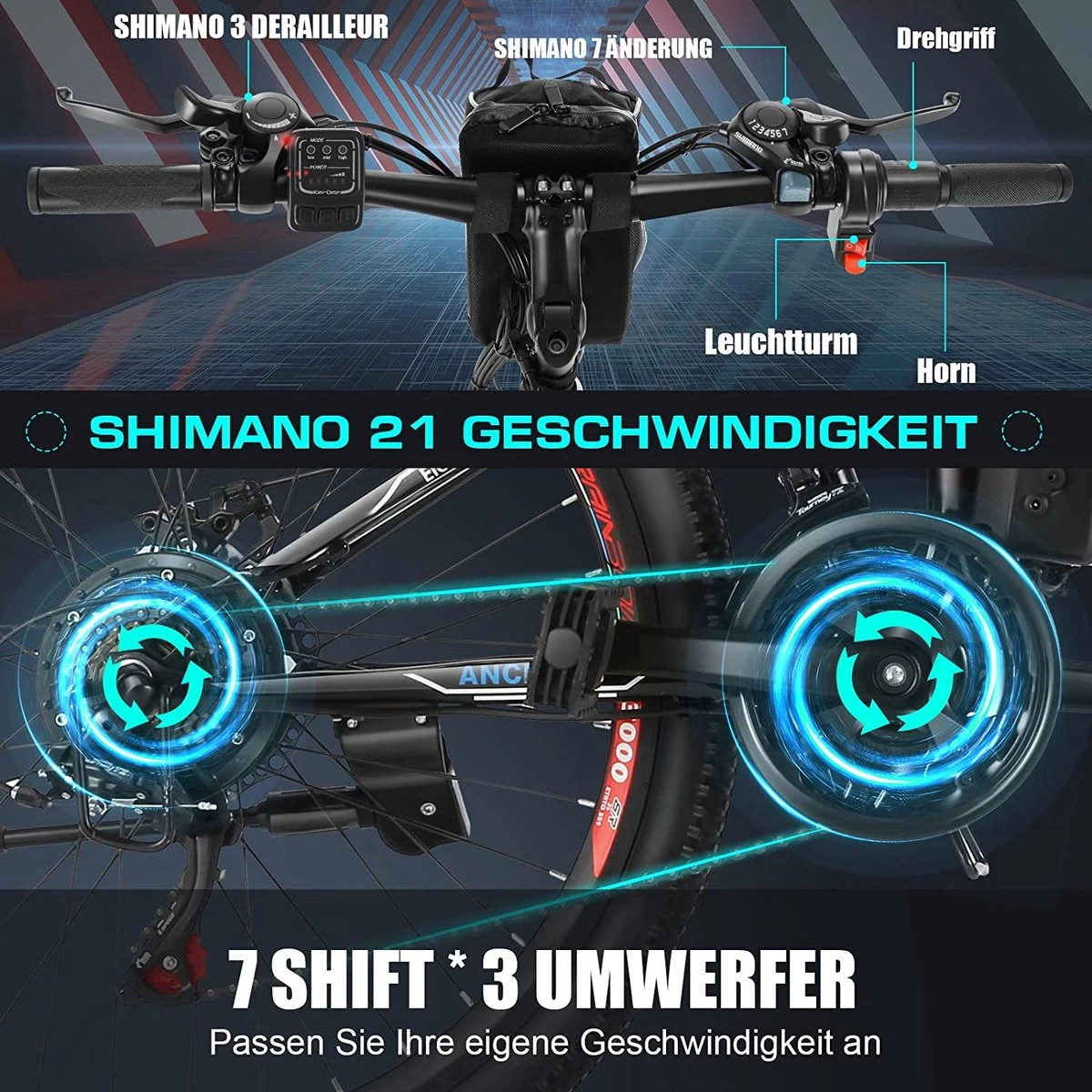 Myatu E-Bike 26-inch E-bike Voor Vrouwen En Mannen, Mountainbike Elektrische Fiets Met 36V 10.4AH Accu En Shimano 21 Versnellingen, 21 Versnellingen, Derailleur, 250 W-Zwart En Blauw 4 Myatu E-Bike 26-inch E-bike Voor Vrouwen En Mannen, Mountainbike Elektrische Fiets Met 36V 10.4AH Accu En Shimano 21 Versnellingen, 21 Versnellingen, Derailleur, 250 W-Zwart En Blauw - Afbeelding 4