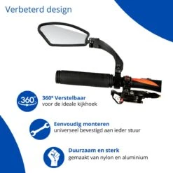Fietsspiegel - Fietsspiegel Ebike - Links - Achteruitkijkspiegel - Fietsspiegel Op Stuur - Fiets Spiegel - Verstelbaar - Zwart - Stuurbevestiging - EJC Products -Fietsen Kortingswinkel 1200x1200 1255