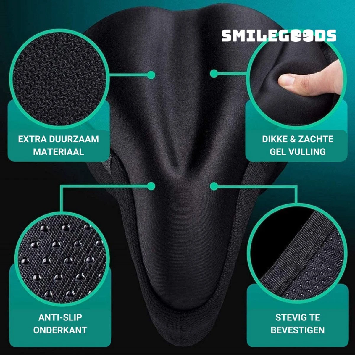Smilegoods® Gel Zadelhoes Fiets 3D - Zadeldek - Zadelhoes Waterdicht - Zadeldek Fiets - Universeel Brede Zadels - Veiligheidsreflector Voor In Het Donker 3 Smilegoods® Gel Zadelhoes Fiets 3D - Zadeldek - Zadelhoes Waterdicht - Zadeldek Fiets - Universeel Brede Zadels - Veiligheidsreflector Voor In Het Donker - Afbeelding 3