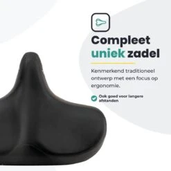 Voltano City XXXL Fietszadel – Unisex Extra Breed Fietszadel – Tegen Zadelpijn – 100% Waterdicht – Incl. Gratis Zadelstrop - Zwart -Fietsen Kortingswinkel 1200x1200 1500