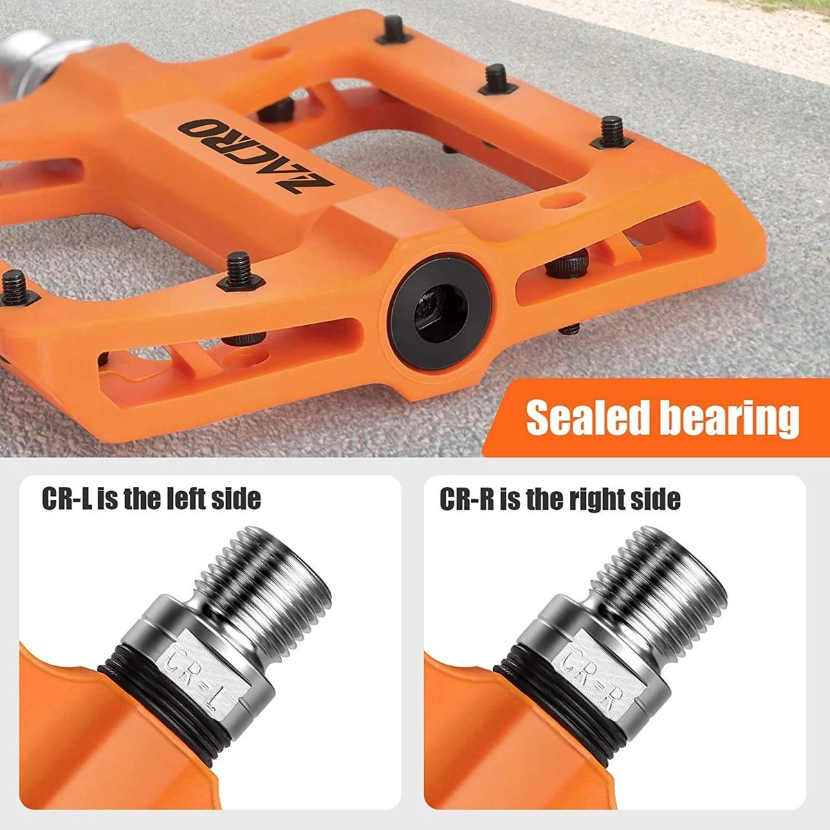 Zacro Fietspedalen - Nylon Antislip Mountainbike Pedalen - Platformpedalen - 9/16 - 2 Lagers - Antislip Waterdicht Anti Stof - Oranje 3 Zacro Fietspedalen - Nylon Antislip Mountainbike Pedalen - Platformpedalen - 9/16 - 2 Lagers - Antislip Waterdicht Anti Stof - Oranje - Afbeelding 3