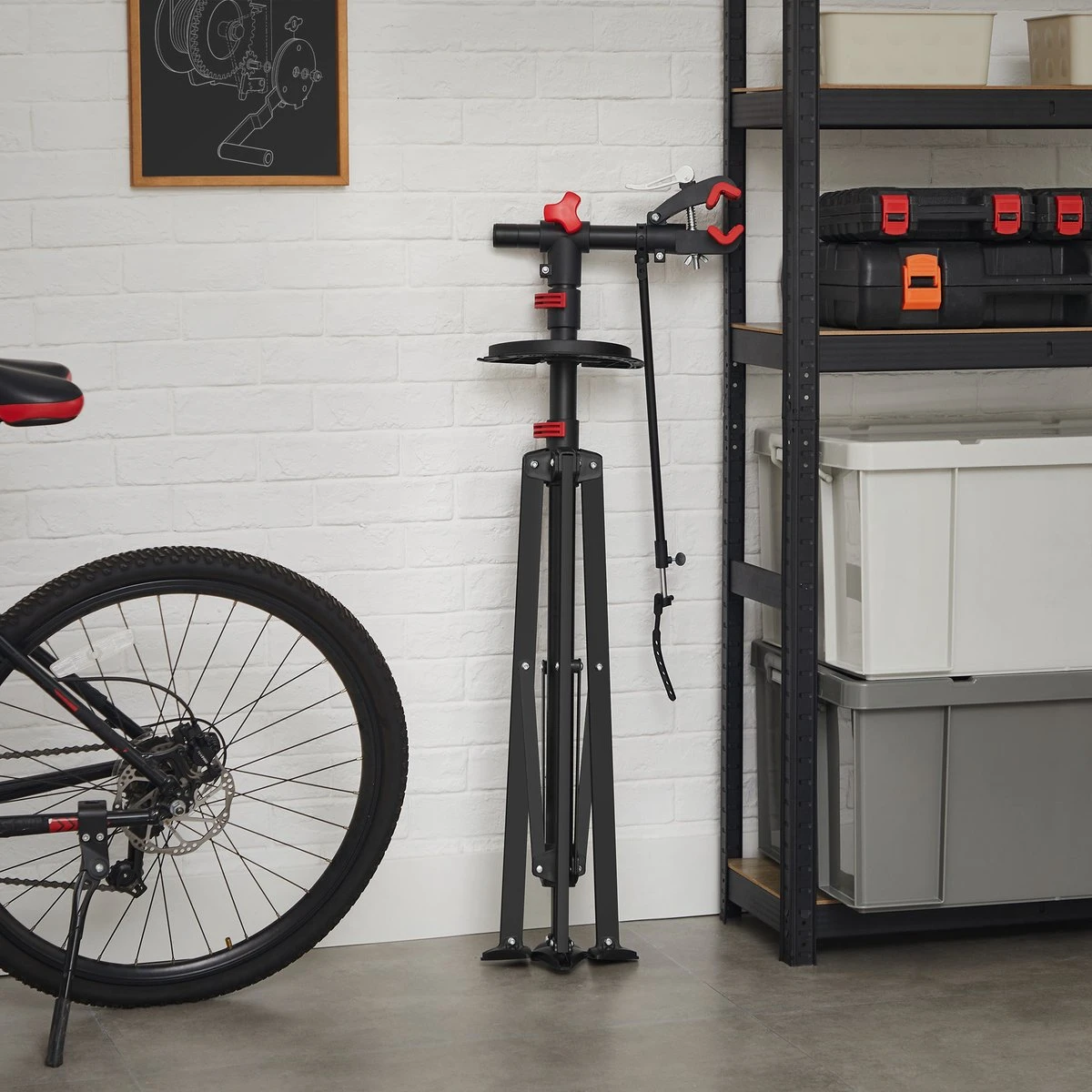 ACAZA Fiets Bevestigingsstandaard Met Snelsluiting, Gereedschapshouder En Stuurhouder, Lichte En Draagbare Reparatie Standaard Voor Fietsen, Zwart Statief 11 ACAZA Fiets Bevestigingsstandaard Met Snelsluiting, Gereedschapshouder En Stuurhouder, Lichte En Draagbare Reparatie Standaard Voor Fietsen, Zwart Statief - Afbeelding 11