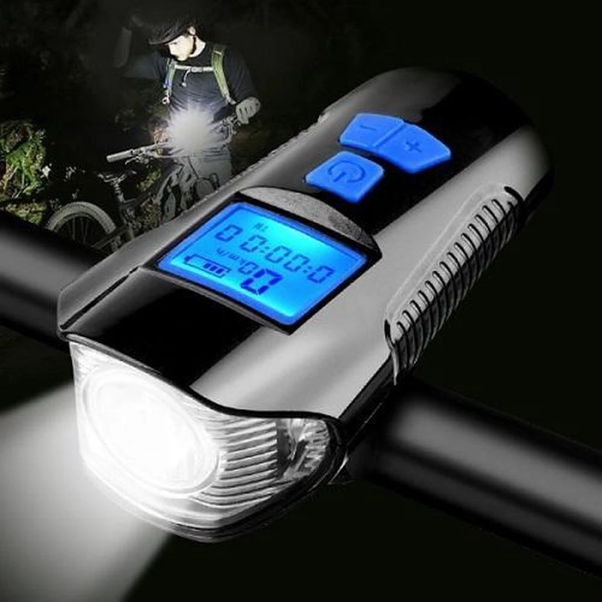 Voorlicht Fiets - Fietslicht - Led Voorlamp - 500 Lumen - Usb Oplaadbaar - Waterdicht - Koplamp Fiets - Snelheidsmeter - Claxon - Vier Standen 11 Voorlicht Fiets - Fietslicht - Led Voorlamp - 500 Lumen - Usb Oplaadbaar - Waterdicht - Koplamp Fiets - Snelheidsmeter - Claxon - Vier Standen - Afbeelding 11