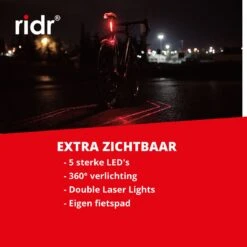 RIDR Achterlicht Fiets - USB Oplaadbaar LED - Fietsverlichting Met Laser - Waterdicht -Fietsen Kortingswinkel 1200x1200 319
