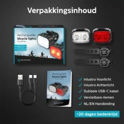 Inlustro Fietslamp Set - Voorlicht / Achterlicht - LED Fietslampjes Rood En Wit - Fietslicht Koplamp - Waterdicht - USB Oplaadbaar -Fietsen Kortingswinkel 1200x1200 343