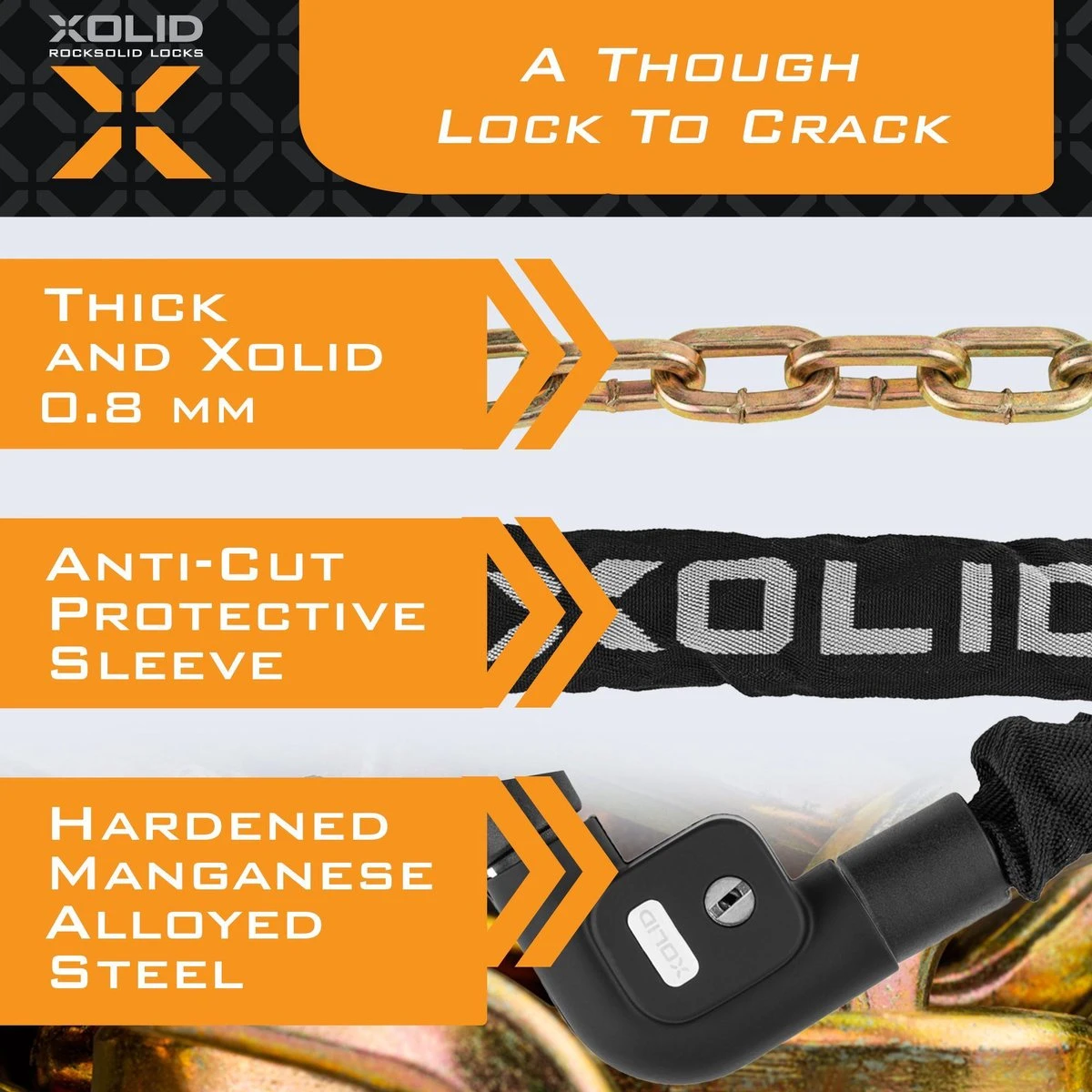 Xolid Kettingslot Met 3x Sleutel Incl. 1x LED - Solid Pantserslot Uit Gehard Staal - Gebruik Slot Lock Motor Scooter Fiets Motorslot Scooterslot - Alternatief Voor Ketting Ringslot Cijferslot Kabelslot Beugelslot - Lengte 100CM Dikte 8MM - Zwart 4 Xolid Kettingslot Met 3x Sleutel Incl. 1x LED - Solid Pantserslot Uit Gehard Staal - Gebruik Slot Lock Motor Scooter Fiets Motorslot Scooterslot - Alternatief Voor Ketting Ringslot Cijferslot Kabelslot Beugelslot - Lengte 100CM Dikte 8MM - Zwart - Afbeelding 4