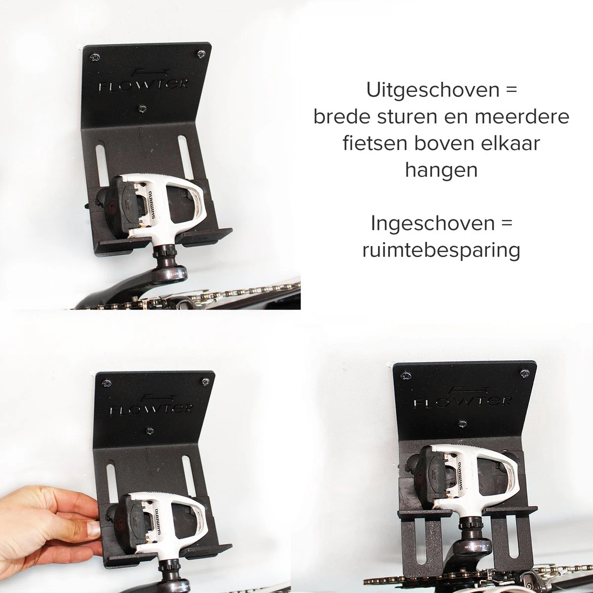Flowter® Trapper Hanger - Fiets Ophangsysteem Aan De Trapper - Fiets Ophangbeugel - Universele Fiets Muurbeugel - Fietsbeugel Met Gratis Wieldragers+ 4 Flowter® Trapper Hanger - Fiets Ophangsysteem Aan De Trapper - Fiets Ophangbeugel - Universele Fiets Muurbeugel - Fietsbeugel Met Gratis Wieldragers+ - Afbeelding 4