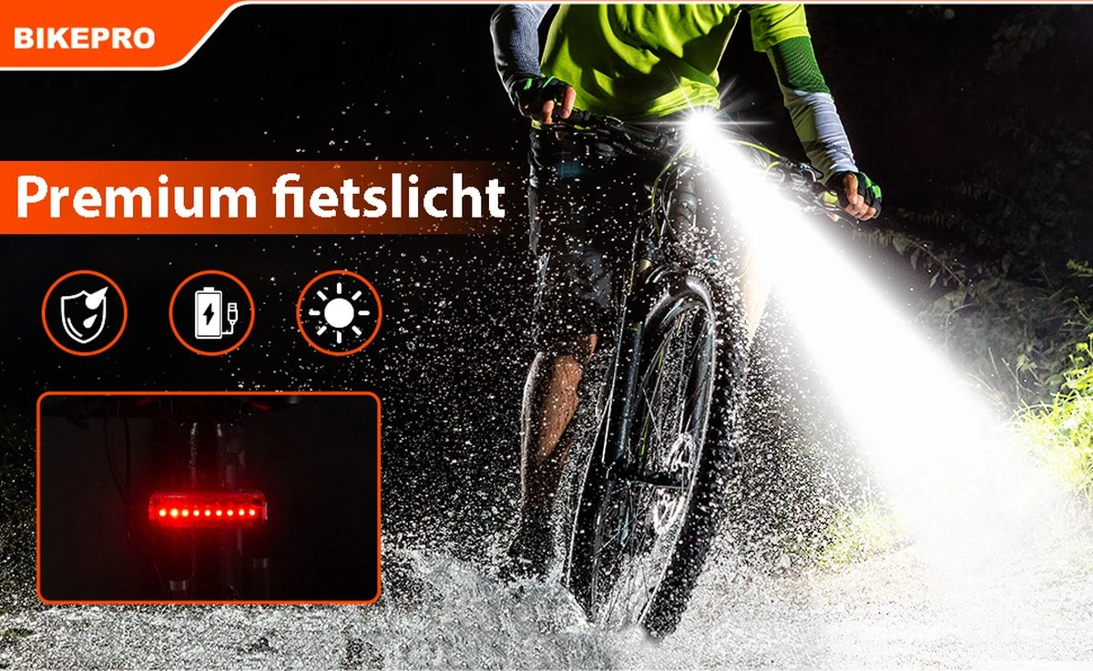 BikePro LED Fietsverlichting Set - Voorlicht En Achterlicht - USB Oplaadbaar - Fietslamp - Koplamp Fiets - Fietslampjes - Fietslichten 7 BikePro LED Fietsverlichting Set - Voorlicht En Achterlicht - USB Oplaadbaar - Fietslamp - Koplamp Fiets - Fietslampjes - Fietslichten - Afbeelding 7