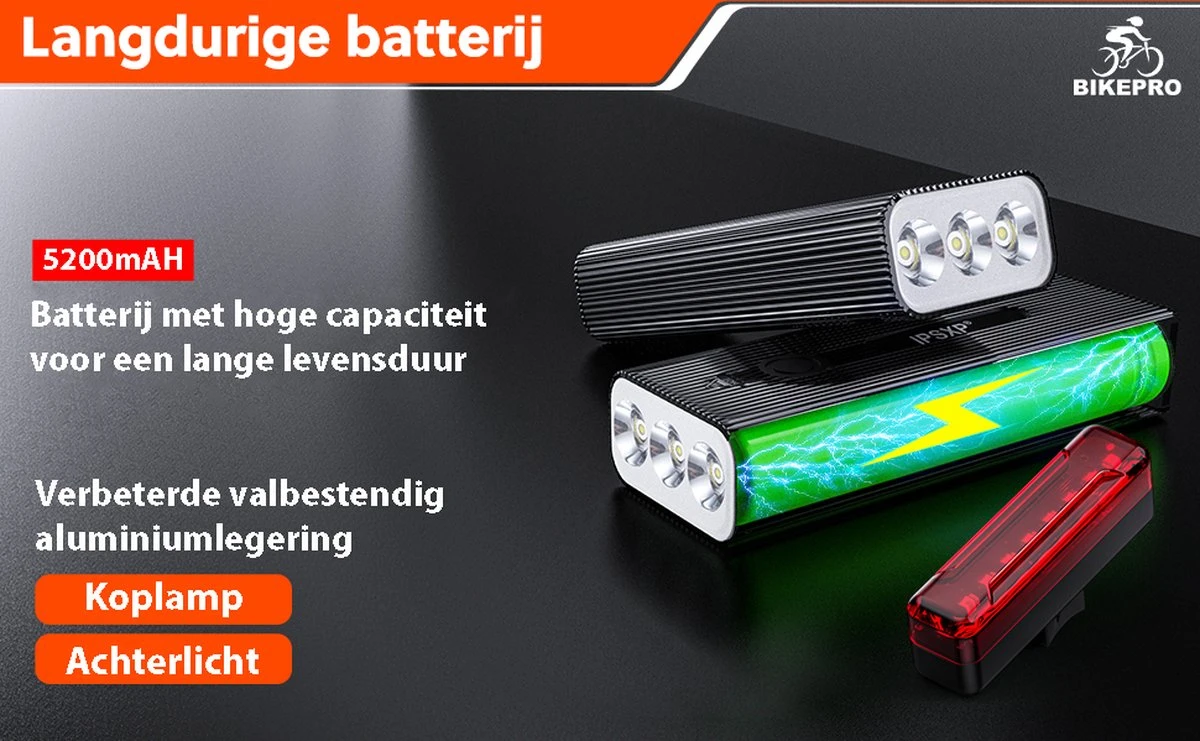 BikePro LED Fietsverlichting Set - Voorlicht En Achterlicht - USB Oplaadbaar - Fietslamp - Koplamp Fiets - Fietslampjes - Fietslichten 8 BikePro LED Fietsverlichting Set - Voorlicht En Achterlicht - USB Oplaadbaar - Fietslamp - Koplamp Fiets - Fietslampjes - Fietslichten - Afbeelding 8