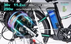 HITWAY 26 Inch E-bike, Elektrische Fiets Voor Heren En Dames, Pedelec Stadsfietsen, 250 W Motor, 36 V/11,2 Ah E-bike, Shimano 7 Versnellingen, 35-90 Km| Wit / Blauw -Fietsen Kortingswinkel 1200x742 9