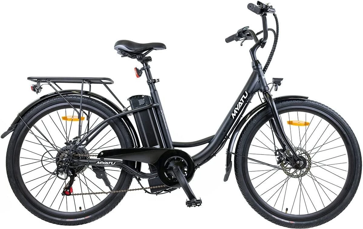 Myatu E-bike 26 Inch City Pedelec Voor Dames En Heren, Elektrische Fiets Met 12,5Ah Accu, 6 Versnellingen Shimano, Derailleur Versnellingen, Achter Motor 250 W-Zwart 1 Myatu E-bike 26 Inch City Pedelec Voor Dames En Heren, Elektrische Fiets Met 12,5Ah Accu, 6 Versnellingen Shimano, Derailleur Versnellingen, Achter Motor 250 W-Zwart
