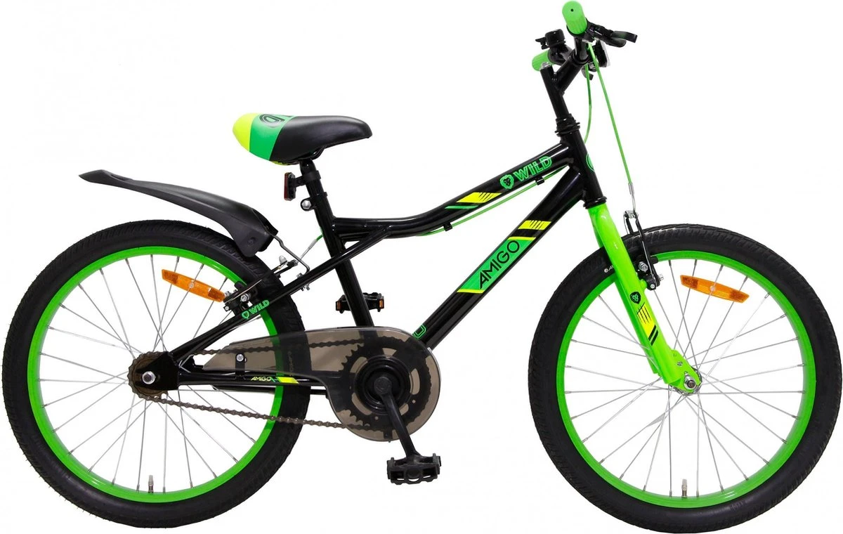 Amigo Wild - Mountainbike 20 Inch - Voor Jongens En Meisjes - Zwart/Groen 1 Amigo Wild - Mountainbike 20 Inch - Voor Jongens En Meisjes - Zwart/Groen