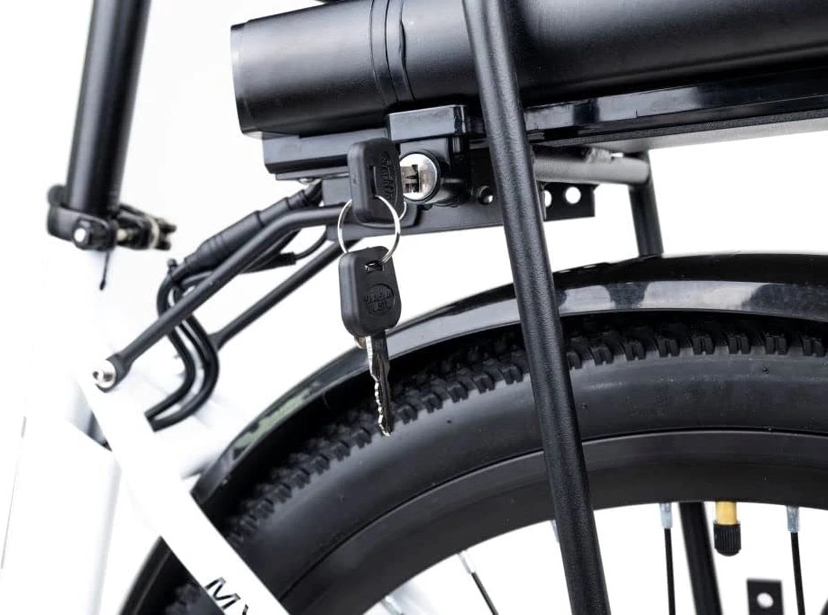 Myatu E-Bike Heren En Dames Lage Instap Met 45 Cm Aluminium Frame, 6 Versnellingen, 250 Wh Afneembare Lithium Batterij 40-80 Km Range, Trekking Ebike Met 1.95 X 26 Inch Wiel (Wit, Urban) 5 Myatu E-Bike Heren En Dames Lage Instap Met 45 Cm Aluminium Frame, 6 Versnellingen, 250 Wh Afneembare Lithium Batterij 40-80 Km Range, Trekking Ebike Met 1.95 X 26 Inch Wiel (Wit, Urban) - Afbeelding 5